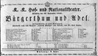 Theaterzettel (Oper und Burgtheater in Wien) 18480912 Seite: 1