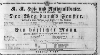 Theaterzettel (Oper und Burgtheater in Wien) 18480916 Seite: 1
