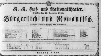 Theaterzettel (Oper und Burgtheater in Wien) 18480919 Seite: 1