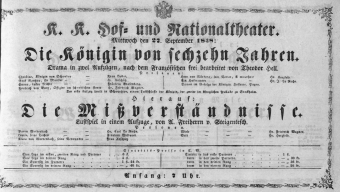 Theaterzettel (Oper und Burgtheater in Wien) 18480927 Seite: 1
