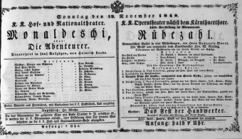 Theaterzettel (Oper und Burgtheater in Wien) 18481119 Seite: 1