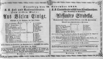 Theaterzettel (Oper und Burgtheater in Wien) 18481121 Seite: 1