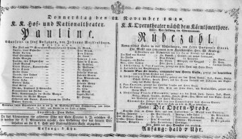 Theaterzettel (Oper und Burgtheater in Wien) 18481123 Seite: 1