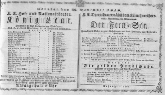 Theaterzettel (Oper und Burgtheater in Wien) 18481126 Seite: 1