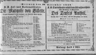 Theaterzettel (Oper und Burgtheater in Wien) 18481129 Seite: 1