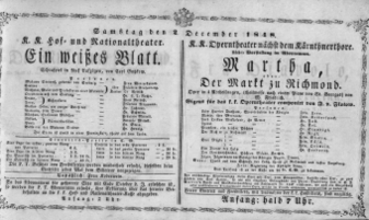 Theaterzettel (Oper und Burgtheater in Wien) 18481202 Seite: 1