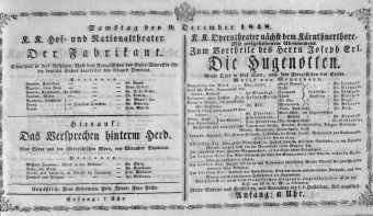 Theaterzettel (Oper und Burgtheater in Wien) 18481209 Seite: 1