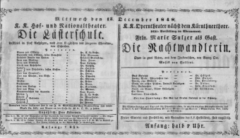 Theaterzettel (Oper und Burgtheater in Wien) 18481213 Seite: 1