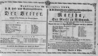 Theaterzettel (Oper und Burgtheater in Wien) 18481216 Seite: 1