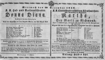 Theaterzettel (Oper und Burgtheater in Wien) 18481220 Seite: 1