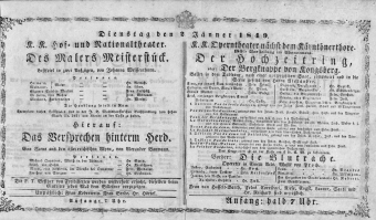 Theaterzettel (Oper und Burgtheater in Wien) 18490102 Seite: 1