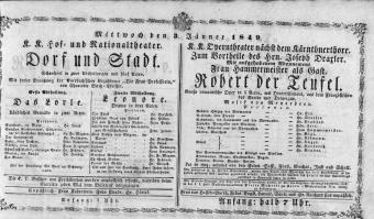 Theaterzettel (Oper und Burgtheater in Wien) 18490103 Seite: 1