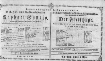 Theaterzettel (Oper und Burgtheater in Wien) 18490104 Seite: 1