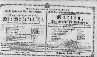 Theaterzettel (Oper und Burgtheater in Wien) 18490106 Seite: 1