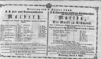 Theaterzettel (Oper und Burgtheater in Wien) 18490107 Seite: 1