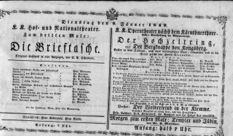 Theaterzettel (Oper und Burgtheater in Wien) 18490109 Seite: 1