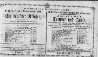 Theaterzettel (Oper und Burgtheater in Wien) 18490110 Seite: 1