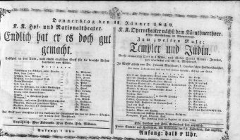 Theaterzettel (Oper und Burgtheater in Wien) 18490111 Seite: 1