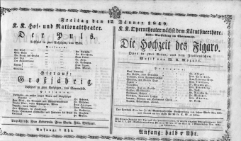 Theaterzettel (Oper und Burgtheater in Wien) 18490112 Seite: 1