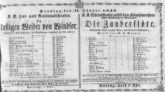 Theaterzettel (Oper und Burgtheater in Wien) 18490114 Seite: 1