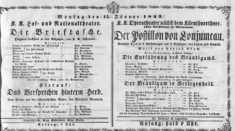 Theaterzettel (Oper und Burgtheater in Wien) 18490115 Seite: 1