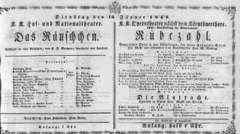 Theaterzettel (Oper und Burgtheater in Wien) 18490116 Seite: 1