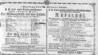 Theaterzettel (Oper und Burgtheater in Wien) 18490119 Seite: 1