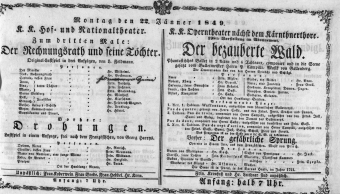 Theaterzettel (Oper und Burgtheater in Wien) 18490122 Seite: 1