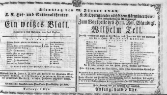 Theaterzettel (Oper und Burgtheater in Wien) 18490123 Seite: 1