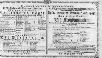 Theaterzettel (Oper und Burgtheater in Wien) 18490125 Seite: 1