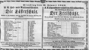 Theaterzettel (Oper und Burgtheater in Wien) 18490130 Seite: 1