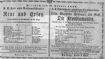 Theaterzettel (Oper und Burgtheater in Wien) 18490131 Seite: 1