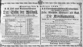 Theaterzettel (Oper und Burgtheater in Wien) 18490204 Seite: 1