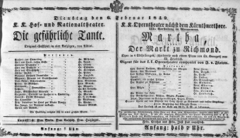 Theaterzettel (Oper und Burgtheater in Wien) 18490206 Seite: 1