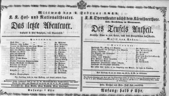 Theaterzettel (Oper und Burgtheater in Wien) 18490207 Seite: 1