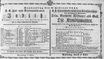 Theaterzettel (Oper und Burgtheater in Wien) 18490208 Seite: 1