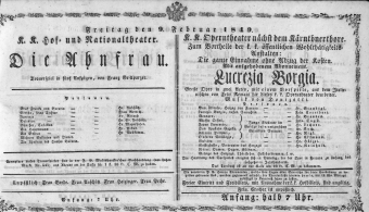 Theaterzettel (Oper und Burgtheater in Wien) 18490209 Seite: 1