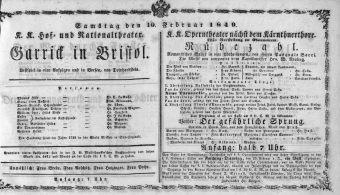 Theaterzettel (Oper und Burgtheater in Wien) 18490210 Seite: 1