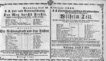 Theaterzettel (Oper und Burgtheater in Wien) 18490211 Seite: 1