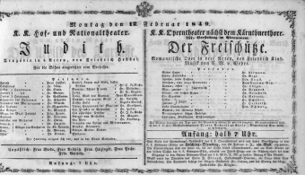 Theaterzettel (Oper und Burgtheater in Wien) 18490212 Seite: 1