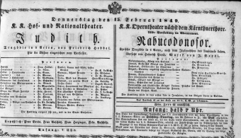 Theaterzettel (Oper und Burgtheater in Wien) 18490215 Seite: 1