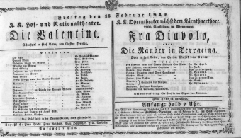 Theaterzettel (Oper und Burgtheater in Wien) 18490216 Seite: 1