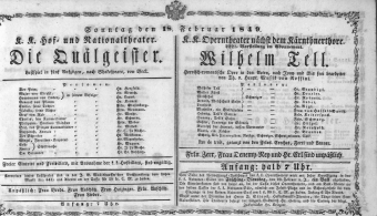 Theaterzettel (Oper und Burgtheater in Wien) 18490218 Seite: 1