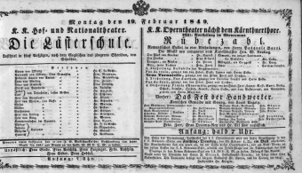 Theaterzettel (Oper und Burgtheater in Wien) 18490219 Seite: 1
