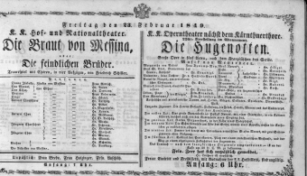 Theaterzettel (Oper und Burgtheater in Wien) 18490223 Seite: 1