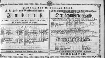 Theaterzettel (Oper und Burgtheater in Wien) 18490224 Seite: 1