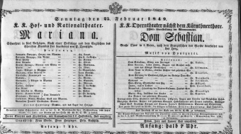 Theaterzettel (Oper und Burgtheater in Wien) 18490225 Seite: 1