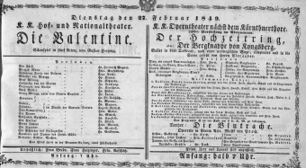 Theaterzettel (Oper und Burgtheater in Wien) 18490227 Seite: 1