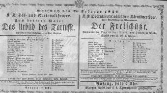 Theaterzettel (Oper und Burgtheater in Wien) 18490228 Seite: 1