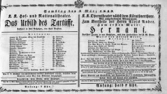 Theaterzettel (Oper und Burgtheater in Wien) 18490303 Seite: 1